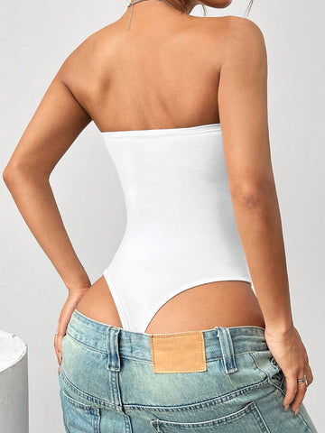 Ladies' Summer Solid Color Ruched Strapless Bodysuit