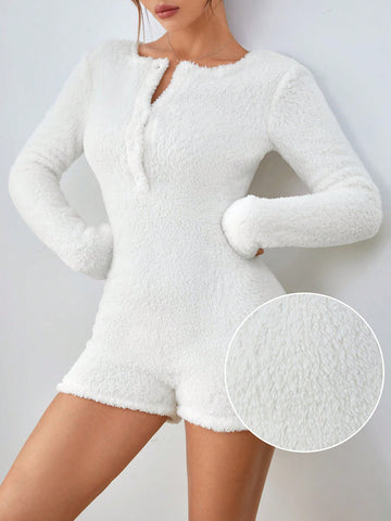Ladies' White Plush Romper