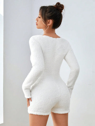 Ladies' White Plush Romper