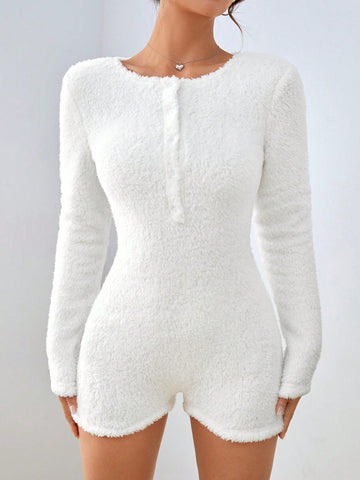 Ladies' White Plush Romper