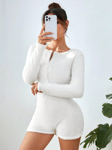Ladies' White Plush Romper