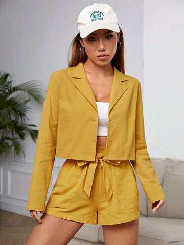 Lapel Neck Jacket & Knot Front Shorts