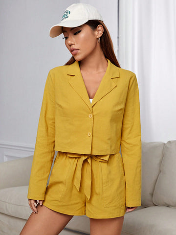 Lapel Neck Jacket & Knot Front Shorts