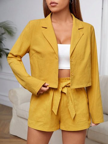 Lapel Neck Jacket & Knot Front Shorts