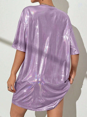 Laser Casual Short Sleeve Women's Round Neck Summer Dress