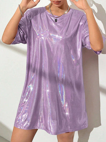 Laser Casual Short Sleeve Women's Round Neck Summer Dress