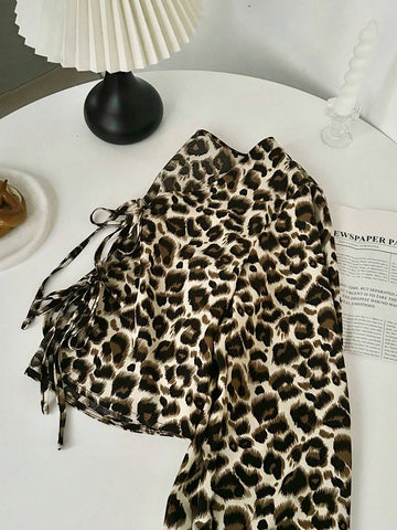 EZwear Leopard Print Bow-Tied Long Sleeve Shirt