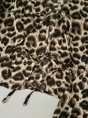 EZwear Leopard Print Bow-Tied Long Sleeve Shirt
