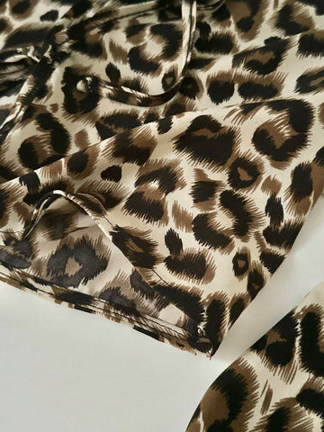 EZwear Leopard Print Bow-Tied Long Sleeve Shirt