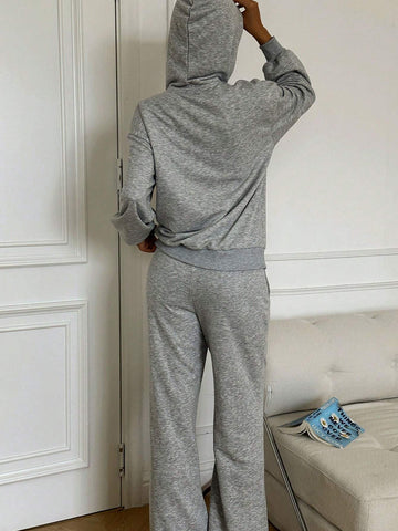 Leopard Print "New York" Graphic Casual Loose Hooded Sweatshirt & Pant Set For Women, Spring Autumn
