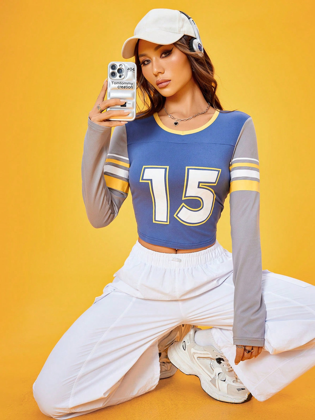 Letter Graphic Colorblock Crop Tee