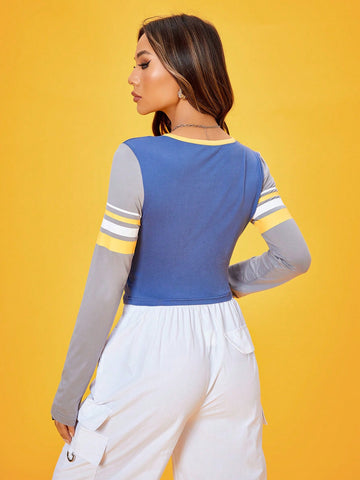 Letter Graphic Colorblock Crop Tee