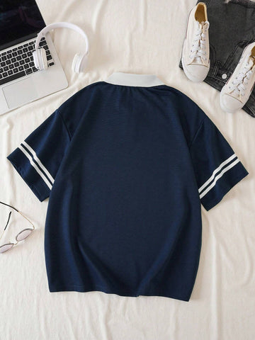 Letter Graphic Contrast Collar Tee