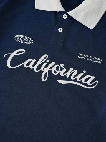 Letter Graphic Contrast Collar Tee