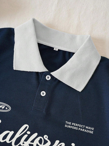 Letter Graphic Contrast Collar Tee