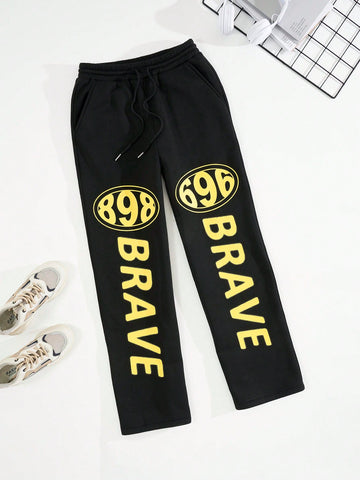 EZwear Letter Graphic Drawstring Waist Sweatpants