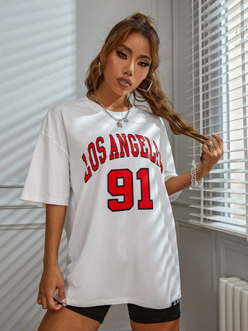 Letter Graphic Drop Shoulder Longline Tee