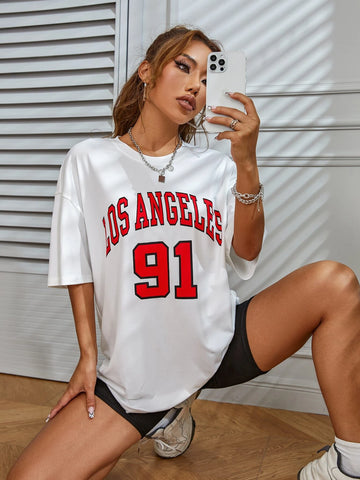 Letter Graphic Drop Shoulder Longline Tee