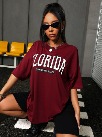 Letter Graphic Drop Shoulder Oversized Tee