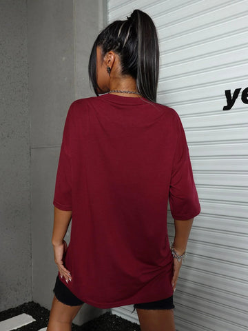 Letter Graphic Drop Shoulder Oversized Tee