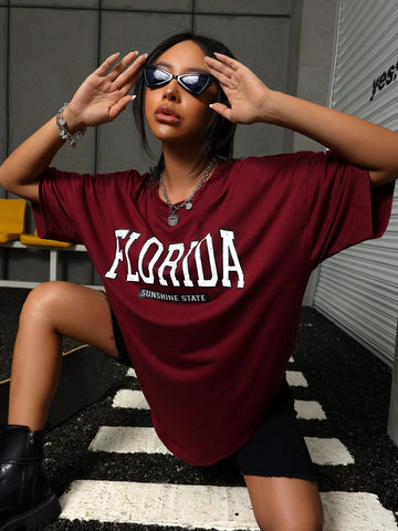 Letter Graphic Drop Shoulder Oversized Tee
