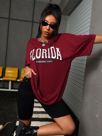 Letter Graphic Drop Shoulder Oversized Tee