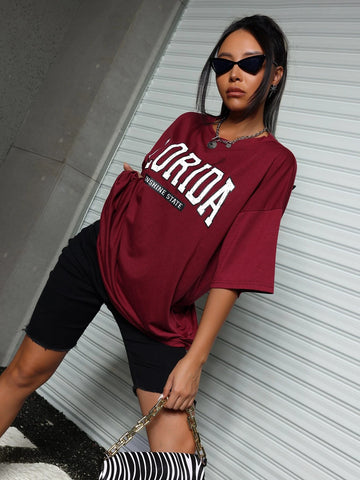 Letter Graphic Drop Shoulder Oversized Tee