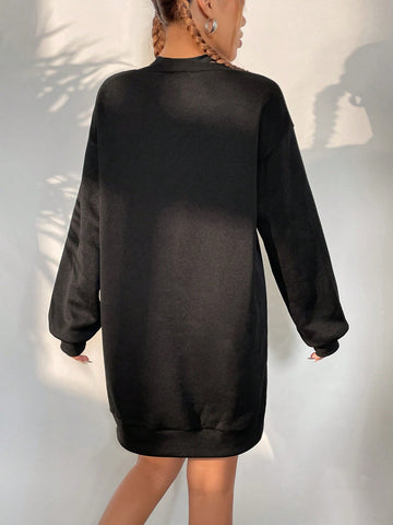 Letter Graphic Drop Shoulder Sweatshirt Dress & Crop Halter Top