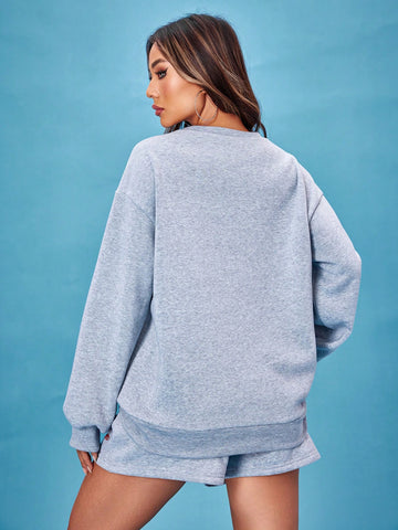 Letter Graphic Drop Shoulder Sweatshirt & Shorts