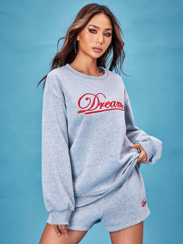 Letter Graphic Drop Shoulder Sweatshirt & Shorts