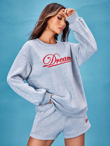 Letter Graphic Drop Shoulder Sweatshirt & Shorts