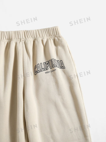 EZwear Letter Graphic Elastic Waist Sweatpants