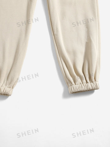 EZwear Letter Graphic Elastic Waist Sweatpants