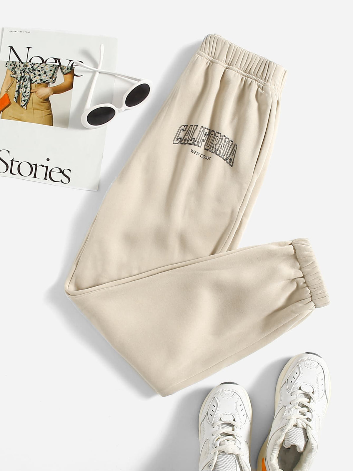 EZwear Letter Graphic Elastic Waist Sweatpants
