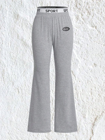 EZwear Letter Graphic Patched Detail Flare Leg Sweatpants