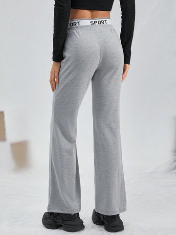 EZwear Letter Graphic Patched Detail Flare Leg Sweatpants