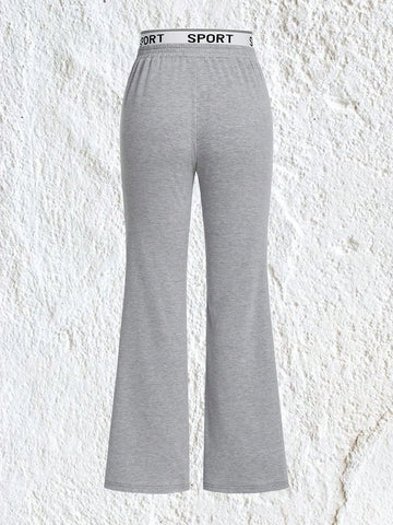 EZwear Letter Graphic Patched Detail Flare Leg Sweatpants