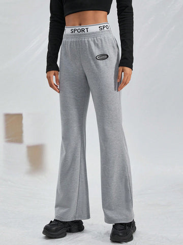 EZwear Letter Graphic Patched Detail Flare Leg Sweatpants