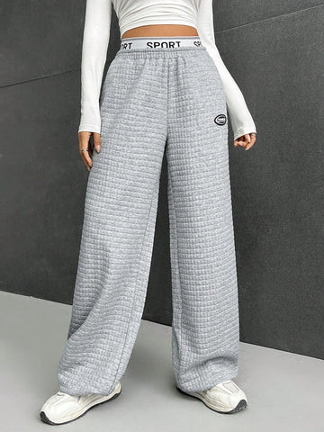 EZwear Letter Patched Detail Wide Leg Sweatpants