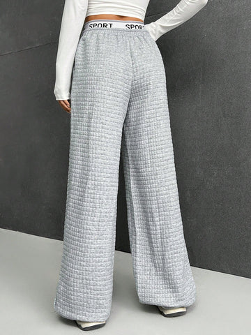 EZwear Letter Patched Detail Wide Leg Sweatpants