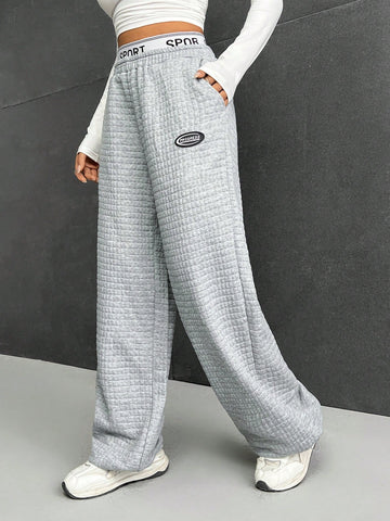 EZwear Letter Patched Detail Wide Leg Sweatpants