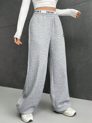 EZwear Letter Patched Detail Wide Leg Sweatpants