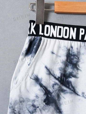 EZwear Letter Tape Waist Tie Dye Sweatpants