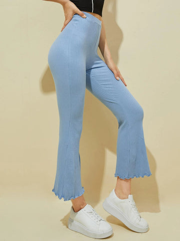 EZwear Lettuce Hem Flare Leg Pants