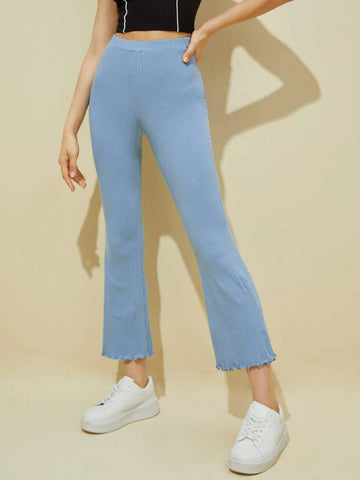 EZwear Lettuce Hem Flare Leg Pants