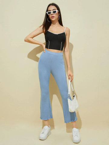 EZwear Lettuce Hem Flare Leg Pants