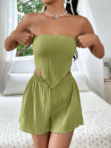 Lettuce Trim Bandana Hem Crop Tube Top & Shorts