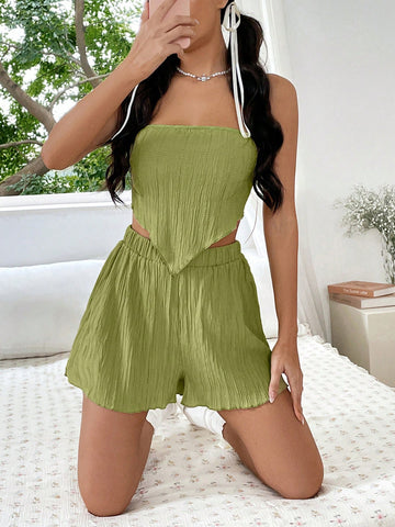 Lettuce Trim Bandana Hem Crop Tube Top & Shorts
