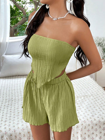 Lettuce Trim Bandana Hem Crop Tube Top & Shorts