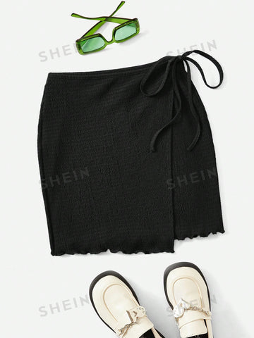 EZwear Lettuce Trim Wrap Knot Side Lettuce Trim Skirt